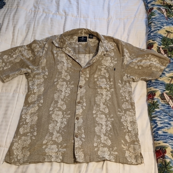 CARIBBEAN Joe Button Down Khaki Hawaiian Shirt Medium - Picture 1 of 6